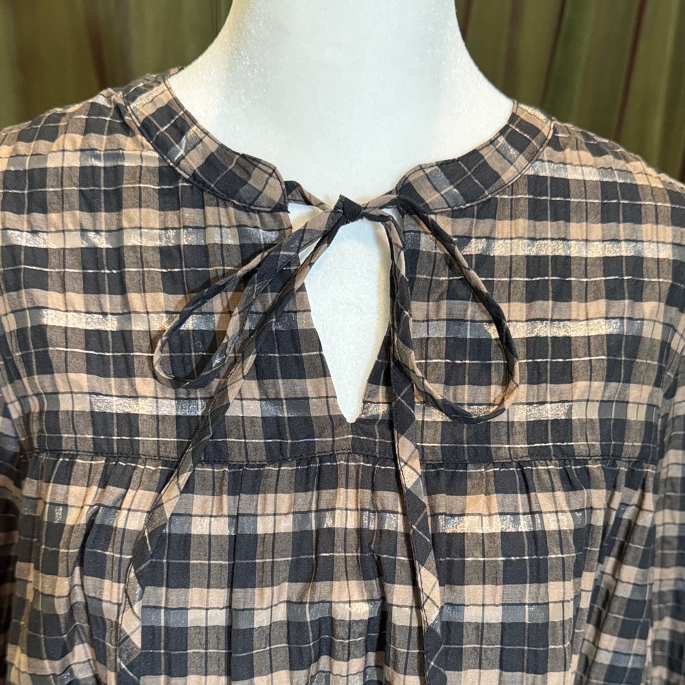 Barbour Lorelle Black and Tan Checkered Blouse in Praline NWT - Picture 3 of 8
